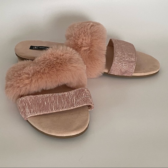 Inc International Concepts Double Band Faux Fur Slide Slippers Size Large - Picture 3 of 8